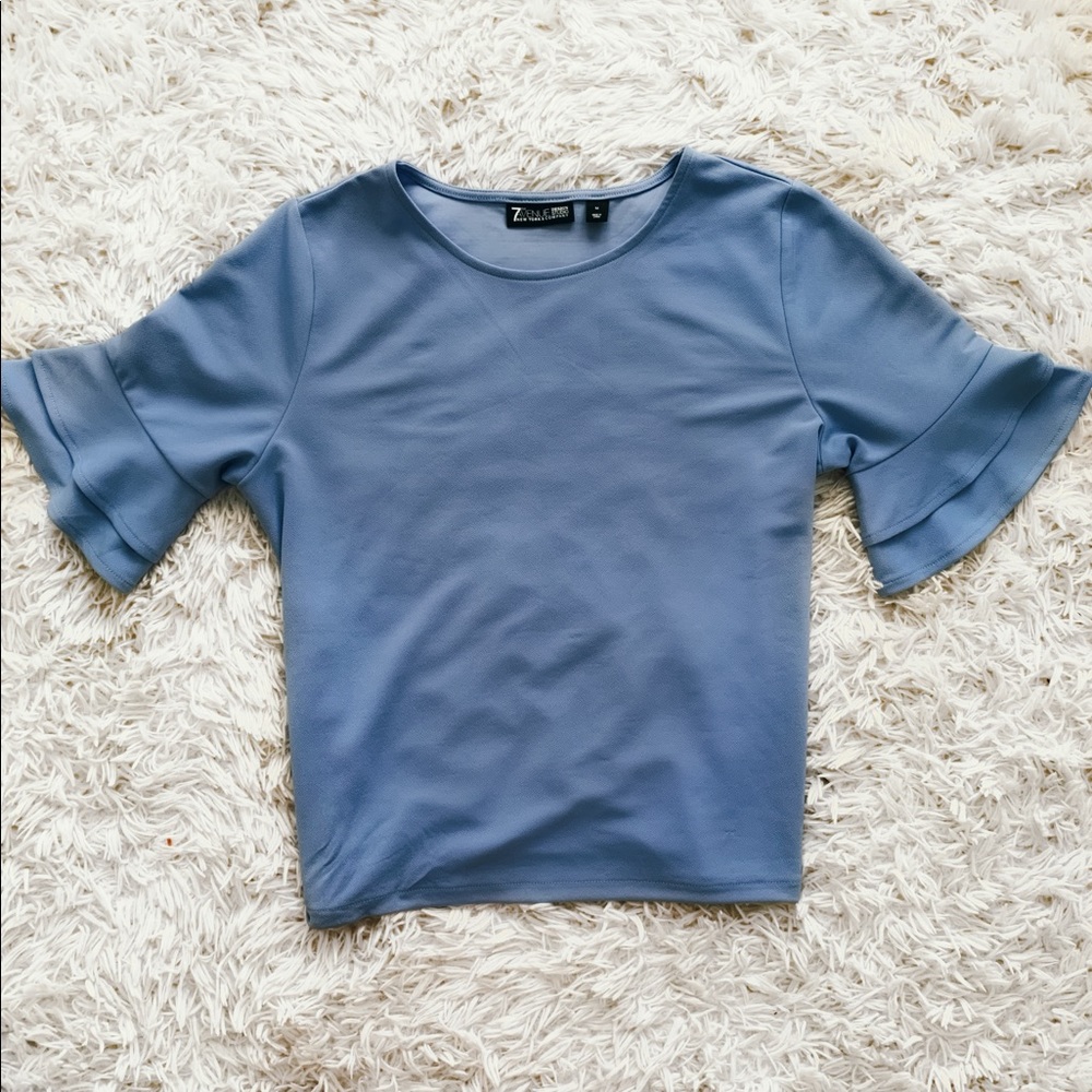 Blue Ruffle Sleeve Top